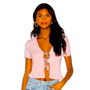 Superdown Ciara light pink tie front top size L large spring blouse shirt NWT